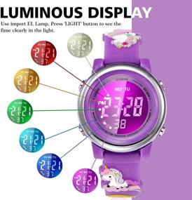 img 3 attached to Best Gift For Kids: Upgrade 3D Cute Unicorn Cartoon LED Watch With 7 Color Lights, Alarm & Stopwatch - Ages 3-10!
