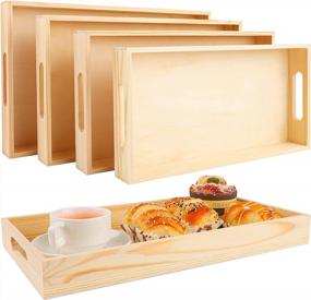 img 4 attached to Aodaer 5 Packs Wooden Nested Serving Trays Kitchen Nesting Trays Wooden Trays Rectangular Shape Wood Trays For Kitchen, Breakfast, Party