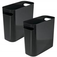 mdesign aura collection 1.5 gallon plastic trash can, 2 pack, perfect for small spaces in bathroom, laundry, or home office, black garbage bin with handles and recycling capability logo