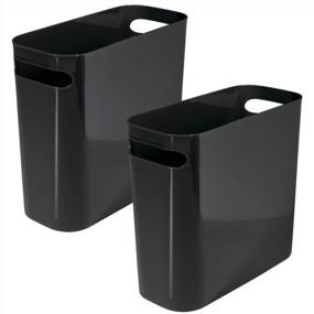 img 4 attached to MDesign Aura Collection 1.5 Gallon Plastic Trash Can, 2 Pack, Perfect For Small Spaces In Bathroom, Laundry, Or Home Office, Black Garbage Bin With Handles And Recycling Capability