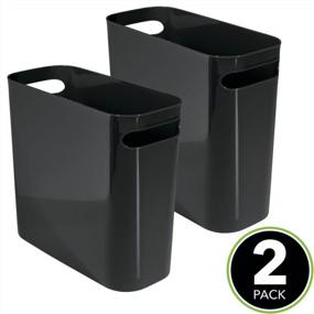 img 3 attached to MDesign Aura Collection 1.5 Gallon Plastic Trash Can, 2 Pack, Perfect For Small Spaces In Bathroom, Laundry, Or Home Office, Black Garbage Bin With Handles And Recycling Capability
