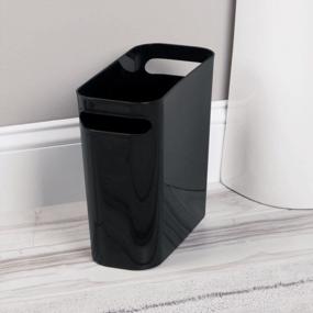 img 2 attached to MDesign Aura Collection 1.5 Gallon Plastic Trash Can, 2 Pack, Perfect For Small Spaces In Bathroom, Laundry, Or Home Office, Black Garbage Bin With Handles And Recycling Capability