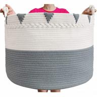 xxxl cotton rope blanket basket: 22"x22"x16" woven laundry hamper for towels, toys & diapers logo