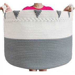 img 4 attached to TerriTrophy XXXXLarge Cotton Rope Blanket Basket: 22in x 22in x 16in Woven Laundry Hamper & Storage Basket for Towels, Toys, Diapers