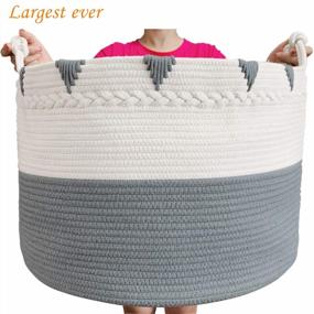 img 3 attached to TerriTrophy XXXXLarge Cotton Rope Blanket Basket: 22in x 22in x 16in Woven Laundry Hamper & Storage Basket for Towels, Toys, Diapers