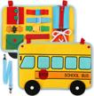 school bus busy board activity set for early learning and fine motor development - 12 basic skills to learn to dress and play, ideal sensory toy for preschool kids, kindergarten and travel logo
