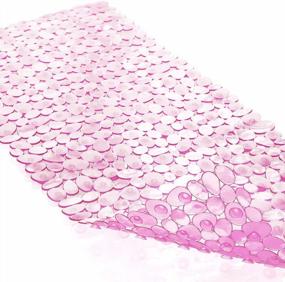 img 4 attached to Non-Slip Bath Tub And Shower Mat By TEESHLY - 35 X 16 In, Machine Washable With Drain Holes And Suction Cups For Bathroom Safety - Clear Pink Pebble Design