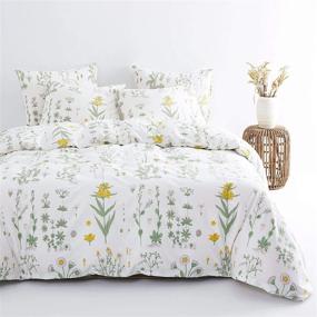 img 3 attached to 🌼 Wake In Cloud - Botanical Comforter Set with 4 Pillow Cases, Yellow Flowers and Green Leaves Floral Garden Pattern Printed on White, 100% Cotton Fabric and Soft Microfiber Fill Bedding (Queen Size)