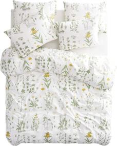 img 2 attached to 🌼 Wake In Cloud - Botanical Comforter Set with 4 Pillow Cases, Yellow Flowers and Green Leaves Floral Garden Pattern Printed on White, 100% Cotton Fabric and Soft Microfiber Fill Bedding (Queen Size)