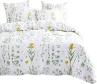 🌼 wake in cloud - botanical comforter set with 4 pillow cases, yellow flowers and green leaves floral garden pattern printed on white, 100% cotton fabric and soft microfiber fill bedding (queen size) logo