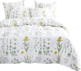 img 4 attached to 🌼 Wake In Cloud - Botanical Comforter Set with 4 Pillow Cases, Yellow Flowers and Green Leaves Floral Garden Pattern Printed on White, 100% Cotton Fabric and Soft Microfiber Fill Bedding (Queen Size)