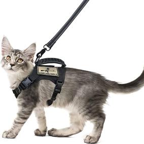 img 4 attached to SALFSE Tactical Cat Harness Set with Leash for Escape Proof Walking - Adjustable 🐾 Large Cat Vest Harness with Molle Patches, Soft Mesh Padding, Rubber Handle for Easy Control