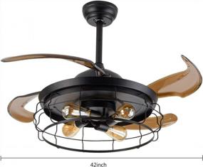 img 2 attached to OUKANING Ceiling Fan With Light Industrial Ceiling Fan Retractable Blades Vintage Cage Chandelier Fan With Remote Control-5 Edison Bulbs Needed Not Included (Style 2 - 42 Inch)