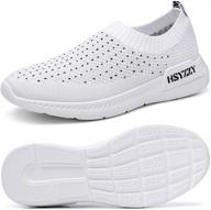 women's white breathable mesh slip-on walking shoes, flying woven sock sneakers - size 6 logo