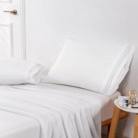 img 3 attached to Embroidered King Size Soft Brushed Microfiber Pillowcases - 2 Pack LiveComfort Pillow Cases, White, Machine Washable, Wrinkle-Free, And Breathable
