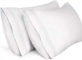 img 4 attached to Embroidered King Size Soft Brushed Microfiber Pillowcases - 2 Pack LiveComfort Pillow Cases, White, Machine Washable, Wrinkle-Free, And Breathable