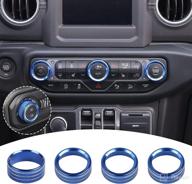 aluminum alloy air conditioner radio switch knob cover & headlight knob cover for 2018-2022 jeep wrangler jl jlu & 2020-2022 jeep gladiator with specific dial panel - blue logo