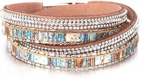 img 4 attached to Stylish Boho Leopard Leather Wrap Bracelets With Multi-Layered Crystal Beads For Women By Fesciory