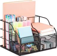 smartake office mesh desk organizer, office supplies desk accessories storage caddy, file paper pen holder with 5 compartments & 2 sliding drawers for office, school, home, workshop (black) logo