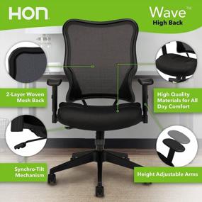 img 2 attached to 🪑 HON Wave Mesh High-Back Task Chair with Height-Adjustable Arms in Black: Stay Comfortable and Productive