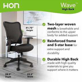 img 3 attached to 🪑 HON Wave Mesh High-Back Task Chair with Height-Adjustable Arms in Black: Stay Comfortable and Productive