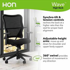 img 1 attached to 🪑 HON Wave Mesh High-Back Task Chair with Height-Adjustable Arms in Black: Stay Comfortable and Productive