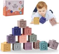 👶 12-pack baby teething toys - stacking educational soft building blocks with numbers, animals, fruits, shapes, and textures - suitable for ages 6 months and up logo