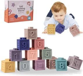 img 4 attached to 👶 12-Pack Baby Teething Toys - Stacking Educational Soft Building Blocks with Numbers, Animals, Fruits, Shapes, and Textures - Suitable for Ages 6 Months and Up