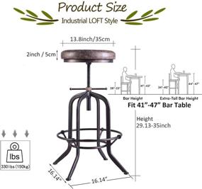 img 3 attached to 2-Pack Industrial Bar Stool Set - Adjustable Swivel Vintage PU Leather, Rustic Cushioned Cast Iron Design - Extra Tall Pub Height 29-35 Inches, Fully Welded