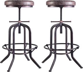 img 4 attached to 2-Pack Industrial Bar Stool Set - Adjustable Swivel Vintage PU Leather, Rustic Cushioned Cast Iron Design - Extra Tall Pub Height 29-35 Inches, Fully Welded