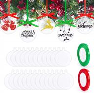 30pcs clear acrylic ornament blanks bulk christmas round acrylic discs ornament vinyl christmas hanging circle ornaments blank with 2 roll red and green ribbons for christmas tree decoration (3 inch) logo