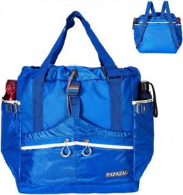 img 4 attached to Blue PAPAZAU RFID Convertible RPET Tote Backpack - 40L Travel Tote Bag For Beach, Gym, And More