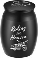 1.6" tall black memorial cremation urn for dad ashes - handcrafted motorcycle decorative keepsake urn with engraved "riding in heaven, my dad" message logo