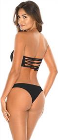 img 2 attached to Stylish Adjustable Lace-Up Back Bandeau Bikini Set For Women By RELLECIGA