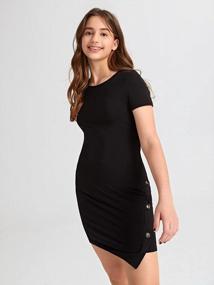 img 1 attached to Stylish Milumia Girl'S Short Sleeve Pencil Dress With Asymmetrical Hem And Button Detail