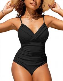img 4 attached to Hilor Women'S Monokini Swimsuit With Front Twist, V-Neckline, Shirred Detailing, And Tummy Control - One Piece Swimwear