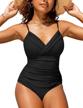 hilor women's monokini swimsuit with front twist, v-neckline, shirred detailing, and tummy control - one piece swimwear logo