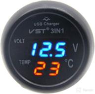 🔌 rkurck 12v-24v 3in1 universal blue cigarette lighter car usb port charger with digital led display: voltmeter, thermometer, and battery voltage tester – temperature monitor meter логотип