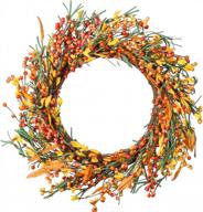 18 inch fall artificial berry wreath with yellow and red stems for thanksgiving decoration - lvydec autumn door wall window fireplace decor логотип