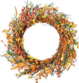 img 4 attached to 18 Inch Fall Artificial Berry Wreath With Yellow And Red Stems For Thanksgiving Decoration - Lvydec Autumn Door Wall Window Fireplace Decor