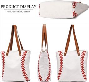 img 1 attached to Women'S Canvas Baseball Tote Bag With Sports Print - Top Handle Casual Shoulder Bag For Sports, Travel, Beach - Large Utility Bag - Great Gift Idea