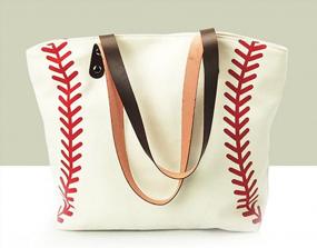 img 3 attached to Women'S Canvas Baseball Tote Bag With Sports Print - Top Handle Casual Shoulder Bag For Sports, Travel, Beach - Large Utility Bag - Great Gift Idea