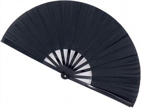 img 4 attached to STHUAHE Large Black Folding Fans For Festivals And Parties, Perfect Handheld Accessory For Music Lovers And Performers