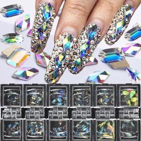 img 4 attached to Oval Shaped Glass Stones 3D Nail Art Decorations - Transparent AB Crystal Nail Set With Diamond Drop Rihnestones Jewels Accessories