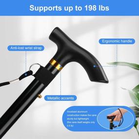 img 1 attached to Adjustable Height Folding Cane For Elderly Disabled Men Women - Lightweight Portable Travel Walking Stick With Wrist Strap And T Handle By Supregear.