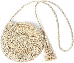 img 4 attached to Straw Shoulder Bag, Kadell Women Handmade Summer Beach Crossbody Bag, For Travel Outing Dating Outgoing, For Girls Ladies Women, Comes With Tassels, Beige