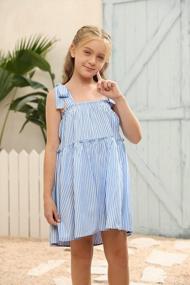 img 1 attached to Syktkmx Girls Sleeveless Dress With Shoulder Bowknot Straps, Contrast Stripe Ruffle Summer Dress