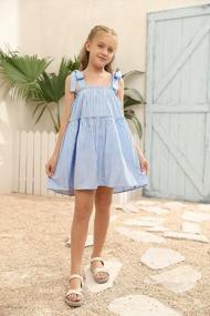 img 3 attached to Syktkmx Girls Sleeveless Dress With Shoulder Bowknot Straps, Contrast Stripe Ruffle Summer Dress