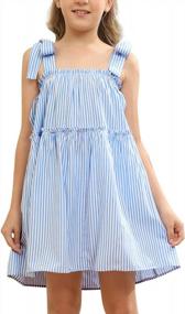img 4 attached to Syktkmx Girls Sleeveless Dress With Shoulder Bowknot Straps, Contrast Stripe Ruffle Summer Dress
