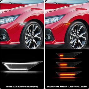 img 3 attached to 🚦 GemPro светодиодные боковые огни-маркеры для Honda Civic Sport Si 2016-2021 Civic Coupe Sedan Hatchback - передние поворотные сигналы с последовательным миганием оранжевого и белого цветов, черный дымчатый.